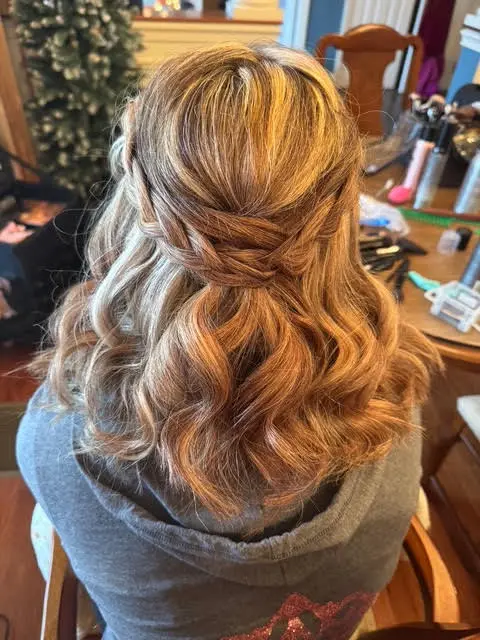 Bridal hair styling half up curls Royal Glow Beauty Boardman Ohio