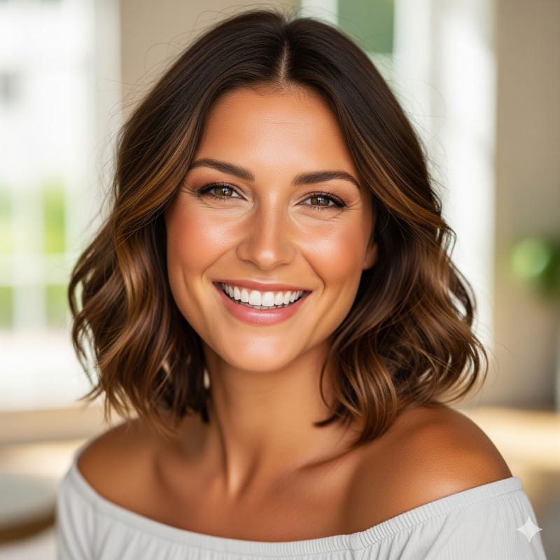 Beautiful woman with perfect spray tan results from Royal Glow Beauty and Esthetics tanning salon in Boardman Ohio